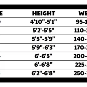 Adult Gi Size Chart